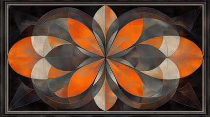 Abstract Art: A symmetrical design with overlapping circles and lines in orange, gray, and white.