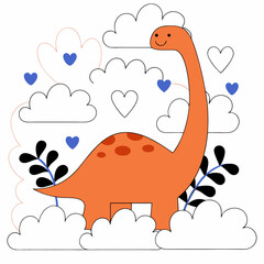 Cute Orange Dinosaur Illustration: Kids' Design, Nursery Decor.