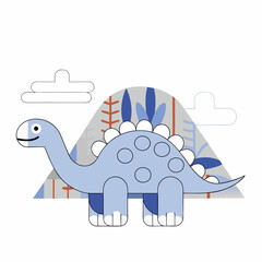Cute Pastel Blue Stegosaurus Illustration - Kids Nursery Decor.