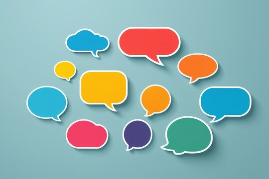 a group of speech bubbles with shadow on a blue background