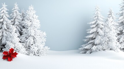 Snowy winter forest scene with holly