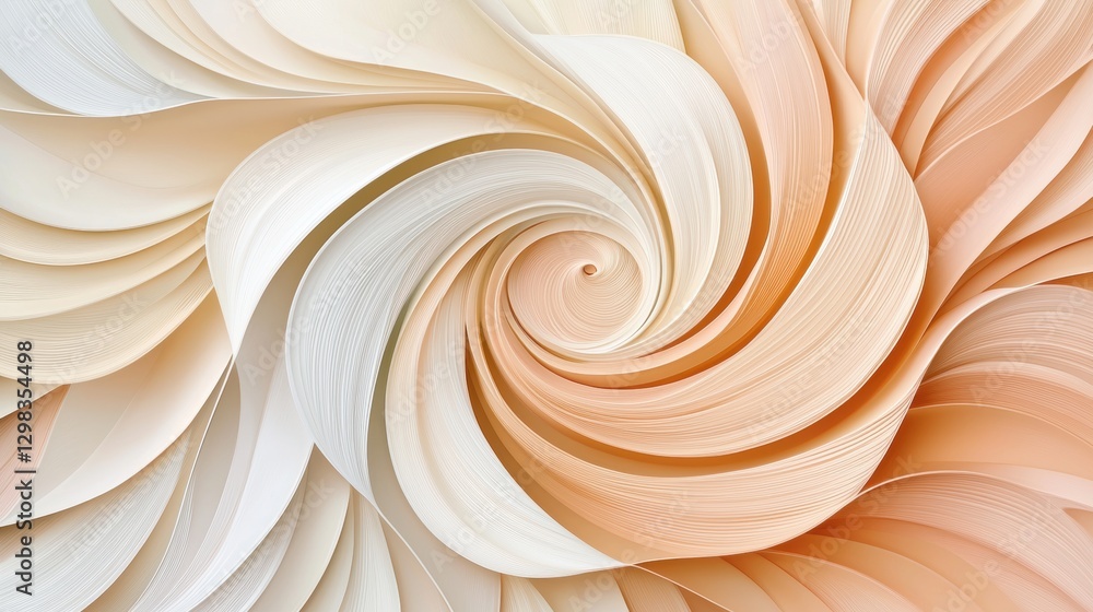 Poster a spiral pattern of overlapping circles in various shades of peach and white.