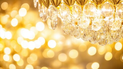 Elegant Crystal Chandelier with Golden Bokeh Background Effects