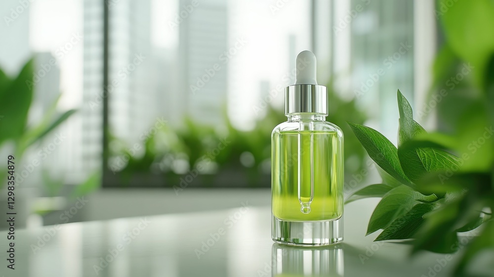 Poster elegant glass serum bottle with a dropper displayed on a vanity table the clean and minimal setup sh