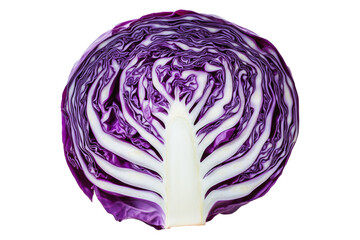 Obraz premium Close-up of a sliced purple cabbage isolated on transparent background. Concept of fresh vegetables and healthy eating