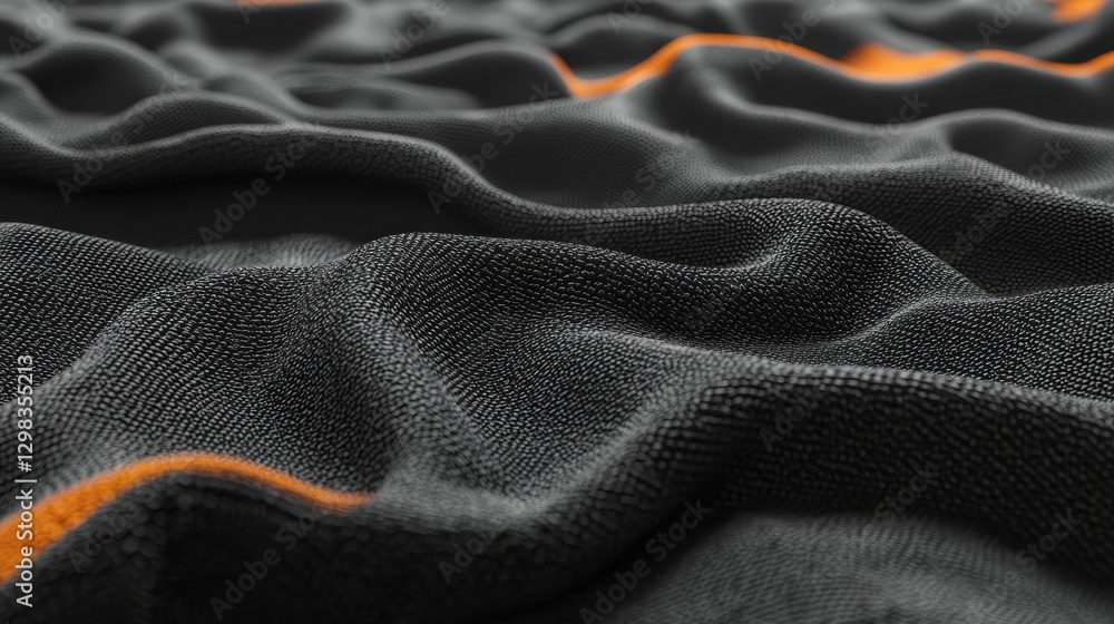 Poster a close-up view of a textured fabric with a black and orange color scheme.