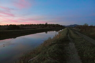 Sunset panorama inside the protected natural area of ​​Sterpaia Piombino Livorno Tuscany Italy