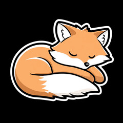 Adorable Sleepy Fox Curling Up in a Cozy Position - Cute 2D Cartoon Sticker Design Perfect for Kids' Decor Stationery and Fun Illustrations