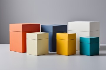 Obraz premium several different colored boxes are lined up on a table