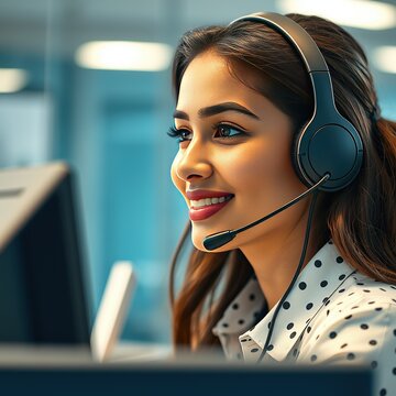 young woman with headset telecaller 