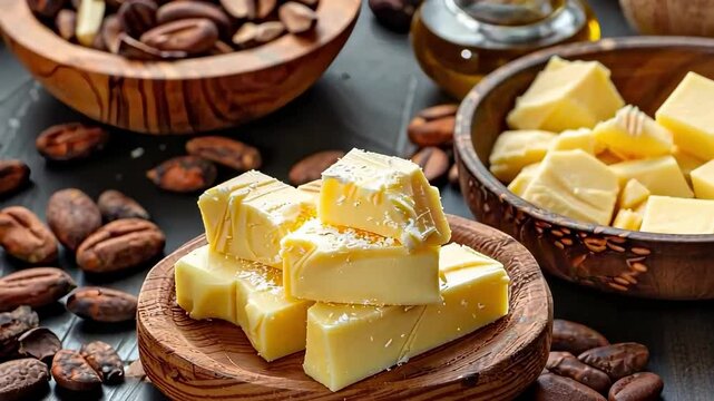 Cocoa Butter Oil on dark table