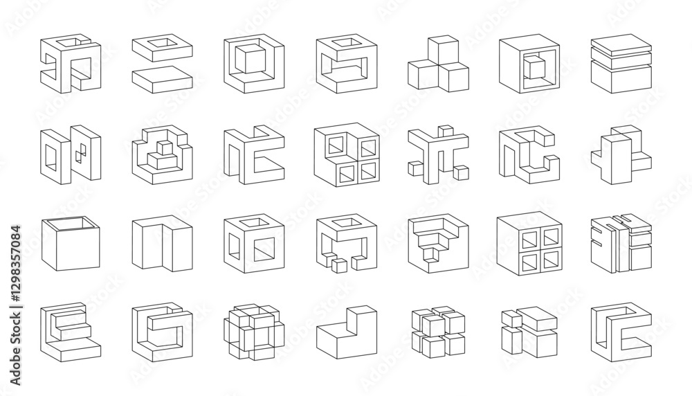 Aufkleber cube icons. 3d isometric shapes. impossible illusion logo. visual abstract business design. technolo
