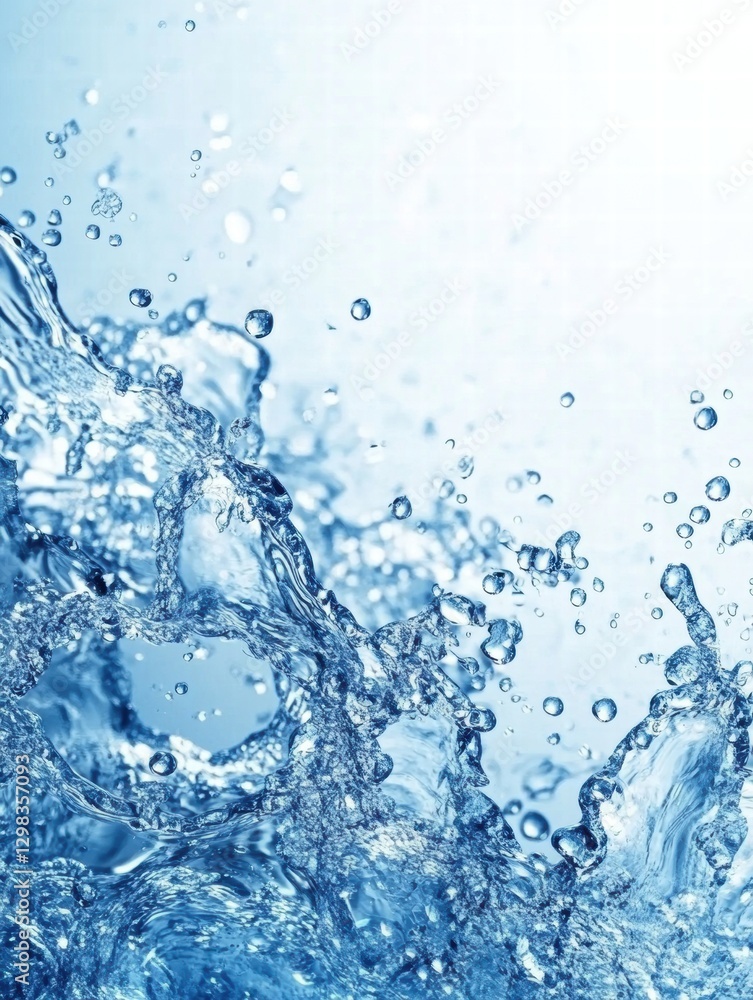 Aufkleber Water splashes create dynamic patterns against a bright background during a sunny day. Generative AI