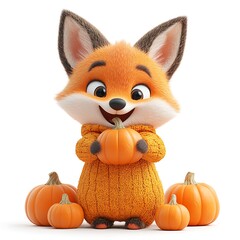Cute fox character holding pumpkin autumn vibes 3d animation studio fun