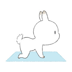 ヨガのポーズをするうさぎのキャラクターの手書きイラスト