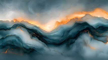 Naklejka premium Abstract Gold Teal Landscape Illustration