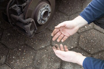 dirty hands close-up. male hands stained with oil and soot. car repair, dirty work