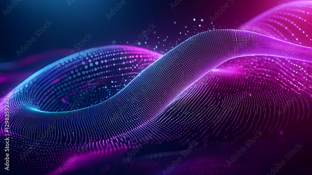 Poster abstract digital wave particle background in blue and purple gradient colors for technology design
