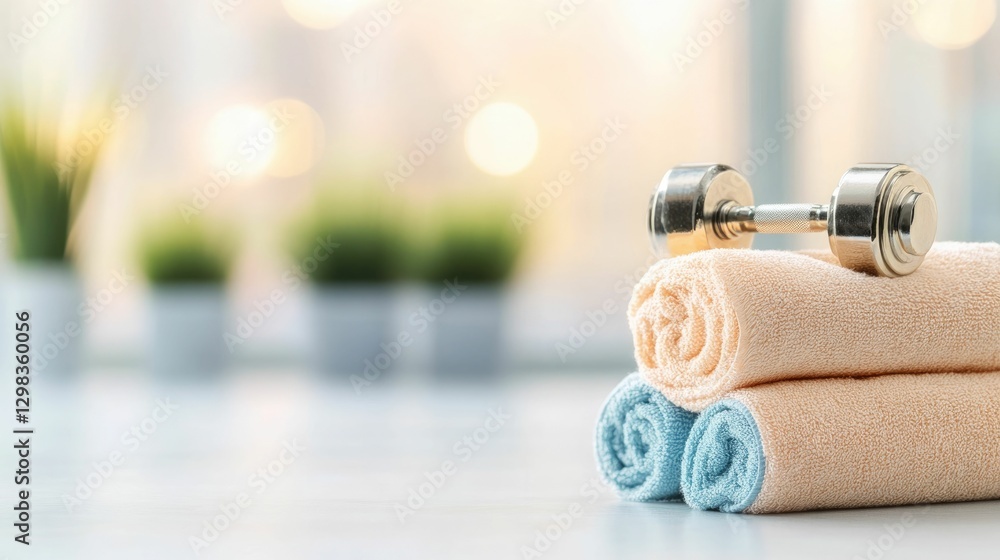 Poster a towel and dumbbell in a gym setting simple and practical wellness essentials for a holistic fitnes