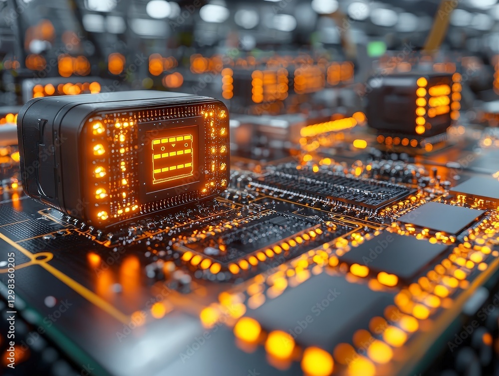 Poster advanced technology circuit board with illuminated microchips