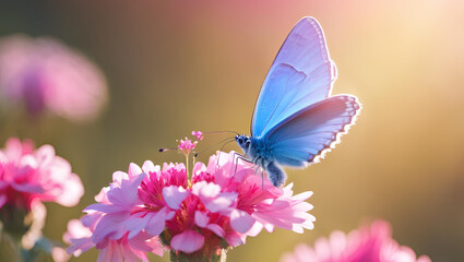 Naklejka premium Borboleta azul pousada numa flor