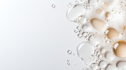 Close-up of frothy beverage bubbles on a white surface creating a delicate texture and pattern.