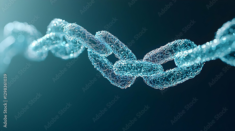 Poster abstract digital blue chain representing technology network and connection on dark background