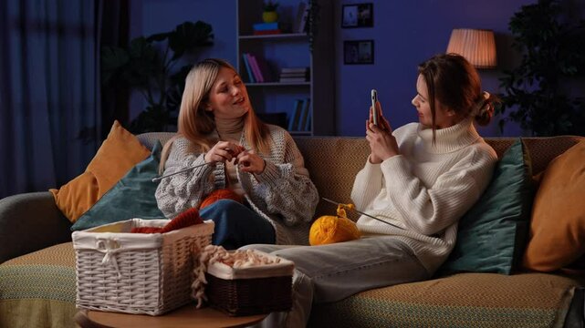 Cozy Evening With Girlfriends Knitting Handmade Creations on a Fall Night