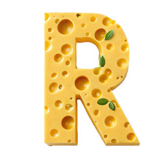 Letter "R" Cheese on  white background  
