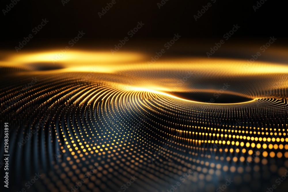 Poster Waves of golden light creating a mesmerizing pattern on a dark surface during an artistic display. Generative AI