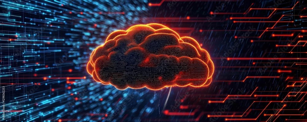 Poster science meteorology analysis concept. digital brain with vibrant data streams representing technolog