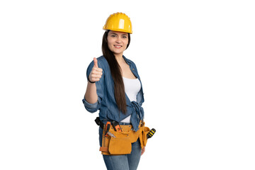 Confident Female Construction Worker Giving Thumbs Up