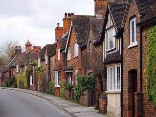 Fototapeta premium Charming Row of Historic Homes Along a Serene Country Road