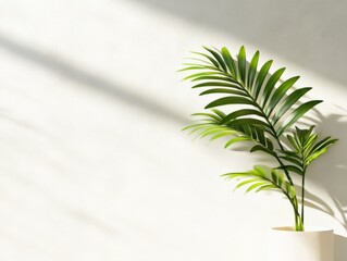 plant on a white wall with light and shadow
