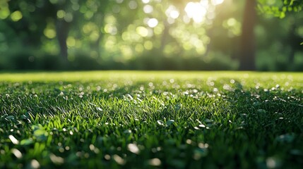 Naklejka premium Lush Green Grass Under Soft Sunlight in a Natural Environment
