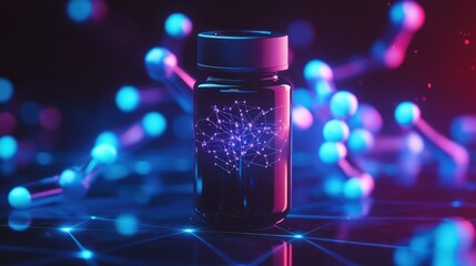 Futuristic Holographic Medical Display with Molecular Structures