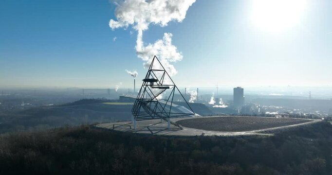 Tetraeder, Tetraeder observation tower in Bottrop , Germany. Aerial drone view.