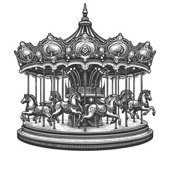 Vintage Carousel with Horses vector illustration