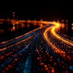 Glowing road, night, city, abstract, tech