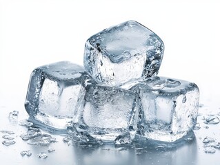 Obraz premium Ice Cubes with Melting Water on Reflective Surface for Refreshment