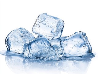 Fototapeta premium Clear Ice Cubes on Reflective Surface with Water Droplets