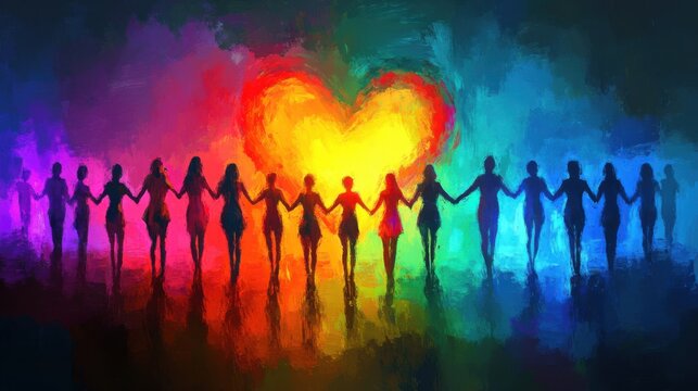 Diverse People Forming Heart Shape in Vibrant Colors