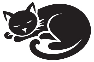 Curled Up Sleeping Cat Silhouette Vector Illustration for Graphic Design