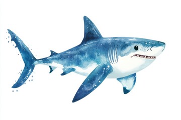 Fototapeta premium Watercolor Great White Shark - A beautiful watercolor painting of a great white shark swimming. Perfect for marine life enthusiasts