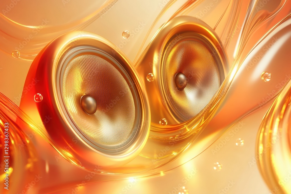 Aufkleber dynamic 3d speakers radiate light waves in a vibrant, abstract setting. generative ai
