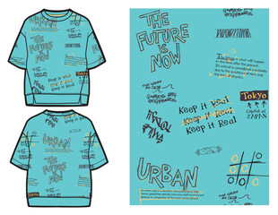 streetwear t shirt, graffiti, typography, hand drawn, digital print, all over print, seamless pattern, graphic print, boys, kids, toddler fashion, urban, vector artwork