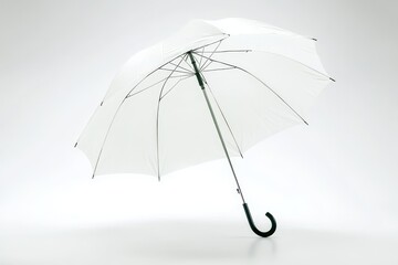 White Umbrella on White Background - A pristine white umbrella stands elegantly against a stark white backdrop, symbolizing purity, protection, simplicity, elegance, and hope