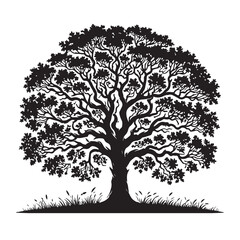 Obraz premium Silhouette Illustration of Majestic Oak Tree with Branches and Foliage