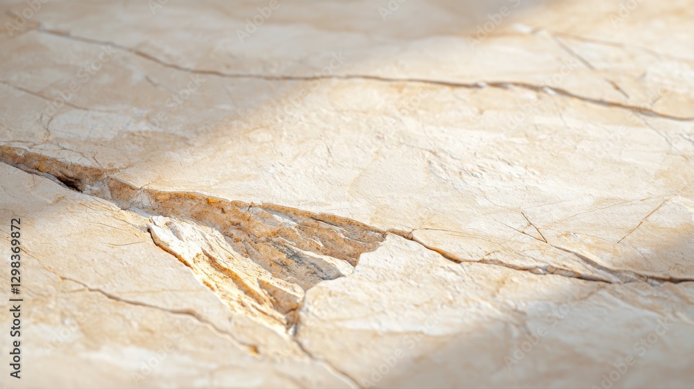 Poster close-up of textured beige marble surface with subtle cracks and natural patterns in soft light.