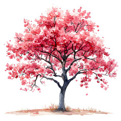 Obraz premium Cherry Blossom Trees blossom illustration watercolor isolated on a transparent background, generative ai